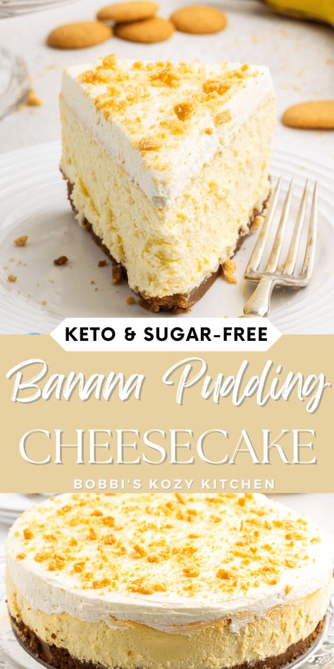 Keto Cheesecake Pudding, Cheesecake Pudding Recipes, Keto Banana Pudding, Sugar Free Desserts Easy, Keto Banana, Pudding Cheesecake, Sugar Free Cheesecake, Banana Pudding Cheesecake, Sugar Free Baking