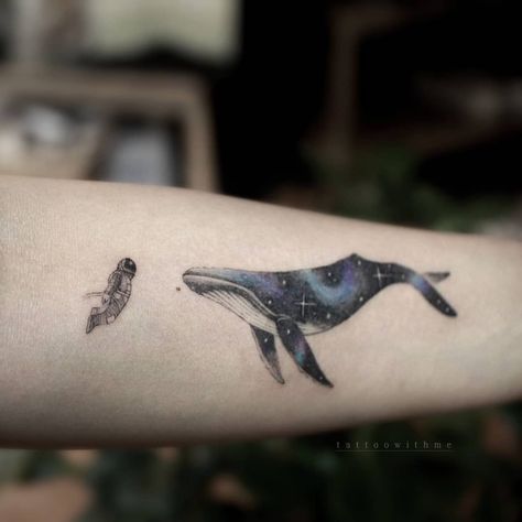 Whale And Astronaut Tattoo, Whale Astronaut Tattoo, Whale In Space Tattoo, Space Whale Tattoo, Whale Astronaut, Monet Tattoo, Tattoo Whale, Hot Air Balloon Tattoo, Air Balloon Tattoo