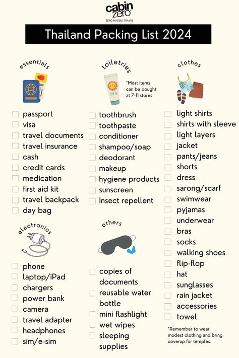 Packing List For Thailand, Backpack Thailand, Backpack Asia, Thailand Travel Clothes, Asia Packing List, Thailand Packing List, Cold Weather Packing, Things To Do In Thailand, Travel Light Packing