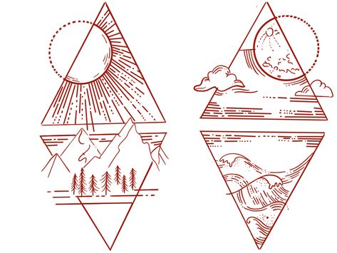 Mountain And Sea Tattoo, Chelsea Tattoo, Waterfall Tattoo, Small Geometric Tattoo, Ornament Tattoo, Sunrise Tattoo, Tat Inspiration, Mountain And Sea, Tropical Tattoo