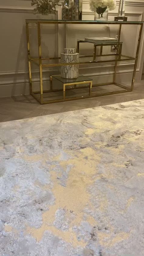 The Jupiter rug features an amazing metallic gold marble print that runs throughout. This creates a stunning marble pattern giving a two tone effect and can appear to have rust tones as well as gold. This marble, cloud pattern runs through the velvet texture rug adding depth and aesthetic. Our light gold and cream rug is contemporary and elegant, perfect for a luxurious living space. The Jupiter Gold and Cream Rug comes in a range of sizes so that it can fit your space perfectly and create an im Cream And Gold Living Room, Metallic Rug, Cream Rugs, Kitchen Counter Design, Animal Print Furniture, Rowen Homes, Velvet Rug, Silver Living Room, White Living Room Decor