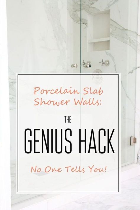 Our porcelain slab shower walls are the stars of our bathroom remodel! See our story plus the benefits of having porcelain slab shower walls! Slab Shower Walls, Large Tile Bathroom, Master Shower Tile, Large Shower Tile, Paint Tiles, Marble Shower Walls, Marble Shower Tile, Porcelain Tile Bathroom, Porcelain Slab