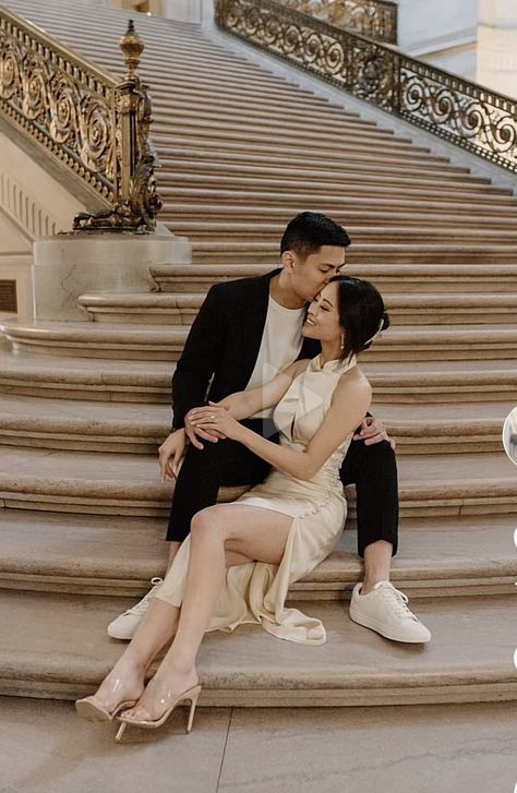 Classic Engagement Photos, Formal Engagement Photos, Elegant Engagement Photos, City Hall Wedding Photos, Sf City Hall Wedding, Classy Engagement Photos, Vintage Engagement Photos, Courthouse Wedding Photos, Engagement Picture Outfits