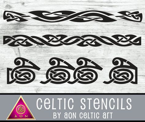 CELTIC STENCILS 3 Celtic Wave BORDERS Irish Cricut | Etsy Celtic Patterns Border, Celtic Waves, Celtic Stencils, Celtic Corners, Alaska Tattoo, Celtic Border, Celtic Tattoo, Knots Diy, Celtic Patterns