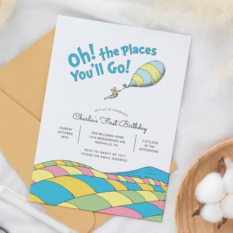 $ 3.32 | Oh! the Places You'll Go! | Boy First Birthday - hot air balloon, dr. seuss, oh the places you'll go, children's book, dr. seuss book, balloon, first birthday, hot air balloon birthday, 1st birthday, boy Baby Boy 1st Birthday Themes, Boy 1st Birthday Themes, Party Food Ideas Birthday, Party Food Birthday, Birthday Party Food Ideas, Games Birthday Party, Party Games Birthday, Party Theme Decorations, Birthday Party Ideas Themes