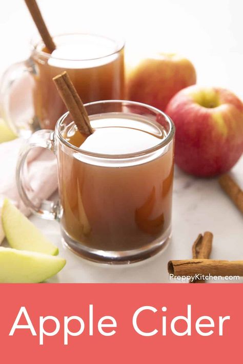 Apple Cider Recipe Stovetop, Homemade Apple Cider Recipe, Kitchen Preppy, Holiday Dessert Drinks, Fall Cider, Apple Cider Recipe, Fall Drink, Homemade Apple Cider, Preppy Kitchen