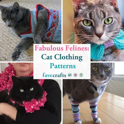 Cat lovers agree: there is nothing more precious than seeing a kitty dressed to the nines in handmade cat clothes! Who can resist a fabulous feline looking hip in a couture sweater? Is it possible not to lose your (and Santa’s) cookies over a Christmas kitten collar? Can you imagine anything sweeter than matching <a href="https://www.favecrafts.com/Crochet-Scarf-Patterns/15-Free-Scarf-Patterns" target="_blank">scarves</a> for you and your cat? <br /> <br Diy Cat Clothes Pattern, Diy Clothes For Cats, Diy Kitten Clothes, Diy Cat Clothes, Cat Sweater Pattern, Pet Clothes Patterns, Kitten Clothes, Sphynx Cat Clothes, Cat Clothing