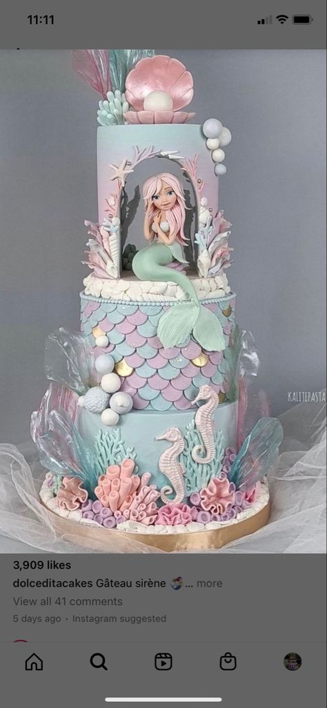 Unique Mermaid Cake, Siren Birthday Cake, Siren Cake, Under The Sea Cakes, Under The Sea Birthday Cake, Under The Sea Cake, Sea Party Ideas, Sea Cake, Cakes Design