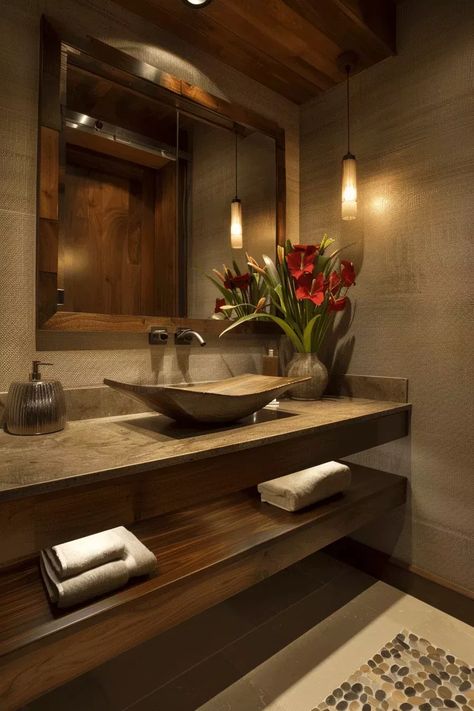 #homedecor #interiordesign #decorideas #designerinsights #modernhome #homeinspiration #stylishliving #boredpanda #nowness #homestyle Cozy Minimalist Bathroom, Bathroom Flower Arrangements, Oasis Bathroom Ideas, Amber Bathroom, Bathroom Flowers, Bathroom Oasis, Pretty Bathrooms, Beautiful Rooms, Future Apartment