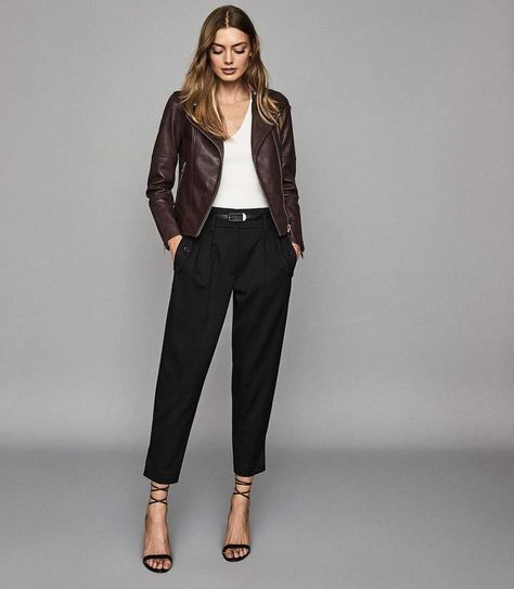 Reiss TALLIS LEATHER BIKER JACKET Plum #Sponsored , #Aff, #LEATHER#TALLIS#Reiss Womens Leather Biker Jacket, Leather Jacket Outfit, Women Inspiration, Professional Work Outfit, Winter Work, Leather Jacket Outfits, Summer Work, Casual Weekend, Fashion Victim