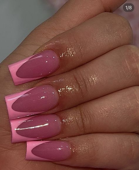 Dark Pink Clear Nails, Dark Clear Pink Nails, Pink And Dark Pink Nails, Dark Pink Nail Polish, Translucent Pink Nails, Pink Clear Nails, Dark Pink Nails, Girly Acrylic, Pink Glitter Nails