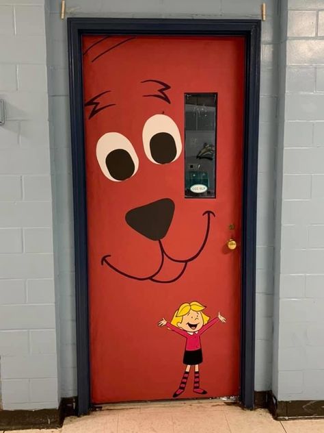 Clifford the big red dog book classroom door decoration Book Themed Door Decorations, Book Classroom Door, Red Classroom Decor, Dog Classroom, Kindergarten Registration, Library Door, Red Classroom, Halloween Classroom Door, Classroom Door Displays