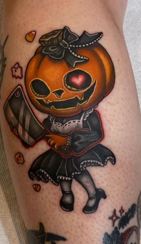 Girly Halloween Tattoos, Crystal Ball Tattoo, Fall Tattoos, Rockabilly Tattoos, Voodoo Doll Tattoo, Voodoo Tattoo, Cute Halloween Tattoos, Tattoo Halloween, Pumpkin Tattoo