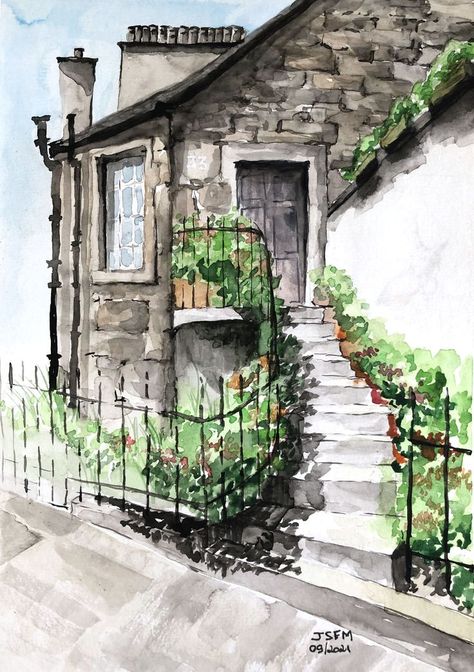 Edinburgh Stockbridge, Watercolor Rocks, Here There And Everywhere, Scottish House, Urban Sketch, France Drawing, Watercolor Paints, Watercolor Images, France Paris