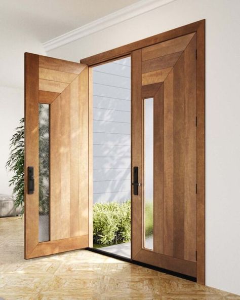 Entwinara Artistic Lite Contemporary Modern Double Door Modern Wood Double Front Door, Modern Wood Double Door, Midcentury Modern Double Front Door, Amber Interiors Doors, Live Edge Front Door, Modern Organic Front Door, Modern Door Frames, Mid Century Double Front Door, Wood Double Front Doors