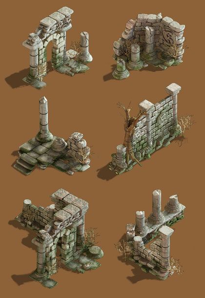 Ancient Ruins - News - Totem Tribe II: Jotun Ruins Reference, Ruins Concept Art, Ruined Tower, Hirst Arts, Temple Ruins, Environment Props, Building Concept, Isometric Art, Level Design