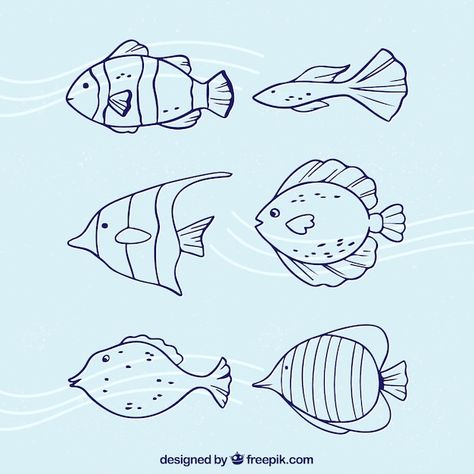 Free vector collection of fish in doodle... | Free Vector #Freepik #freevector #animal-doodle #cute-fish #drawn #cute-doodles Fish Doodle, Sketch Menu, Cartoon Drawing For Kids, Mermaid Journal, Restaurant Brochures, Fish Sketch, Sea Drawing, Mermaid Quotes, Drawn Fish