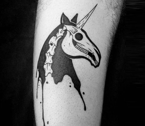 Unicorn tattoo by Roy Tsour Unicorn Skull Tattoo, Tattoos Large, Unicorn Tattoo Designs, Unicorn Skull, Unicorn Tattoo, Uv Tattoo, Unicorn Tattoos, Alien Tattoo, World Tattoo