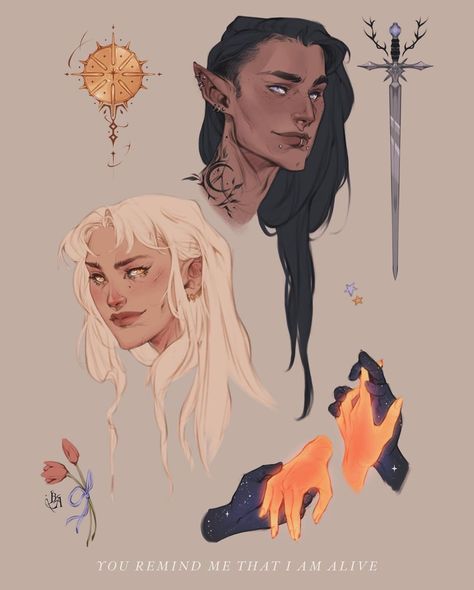 Tamara 🍂 | You remind me that I am alive… A very self indulgent sketch sheet of my favourite CC3 couple. Who’s your favourite Crescent City… | Instagram I Am Alive, Fantasy Story, Crescent City, Sarah J Maas, Fan Book, Book Fandoms, Book Characters, Character Design Inspiration, Art Diy