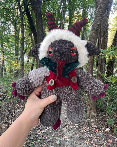 Kid Krampus pattern by @themagiccirclecrochet Zia’s beautiful mind has done it again 🙌 I’ve said it before and I’ll say it til I’m dead but I absolutely love testing for my friends 😭 Kid Krampus is out today! Perfect way to carry on the spooky into the Holidays 😈 #amigurumi #crochet #yarn #joannfabrics #bernat #pattern #patterntest #smallbusiness #poshyarn #bigtwistyarn #plushie #plushy #plush #stuffedanimal #fiberart #fiberartist #patterntester #christmas #krampus #scarystories #scary Krampus Crochet Pattern Free, Mythical Creature Crochet Pattern, Crochet Krampus, Krampus Crochet, Love Test, Big Twist, Joann Fabrics, Scary Stories, Beautiful Mind