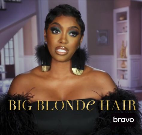 Porsha Williams' Black and Gold Feather Earrings | Big Blonde Hair Porsha Williams Makeup, Porsha Williams Short Hair, Gold Feather Earrings, Porsha Williams, Girl Bye, Big Blonde Hair, Real Housewives Of Atlanta, Atlanta Fashion, Short Sassy Hair