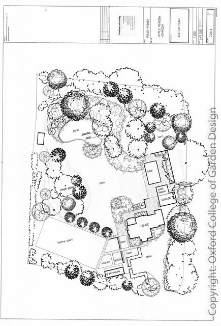 Country garden Plan with tennis court, swimming pool, large natural pond, formal terrace and sweeping lawns Landscape Architecture Plan, Oxford College, Landscape Design Drawings, Landscape Architecture Drawing, Garden Plan, Natural Pond, Garden Design Layout, Garden Drawing, Landscape Sketch