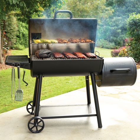 The original Smokin’ Champ™ elevated. With an all new modern Char-Griller design, stronger wheels for easier mobility, a faster assembly and better utensil hooks, the New Smokin’ Champ™ Charcoal Grill is ready to go! Adjustable fire grate to raise or lower coal for exceptional temperature control. Side Fire Box Included Easy Dump™ Ash Pan Premium perforated bottom & side shelf Char-Griller® Smokin’ Champ™ Charcoal Grill Cover Char-Griller® Smokin’ Champ™ Charcoal Grill Videos on YouTube Griller Design, Gas Smoker, Fire Grate, Best Smoker, Kamado Grills, Texas Oil, Charcoal Smoker, Side Shelf, Steel Hood