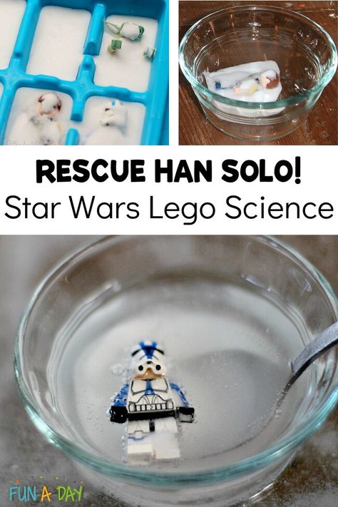 An experiment for little Star Wars fans! In this Lego science activity, kids save Han Solo from his "carbonite" prison with a special chemical reaction. Star Wars Day Activities, Star Wars Baking, Baking Soda Science, Star Wars Science, Lego Science, Preschool Technology, Star Wars Activities, Stem Activities Preschool, Frozen Crafts