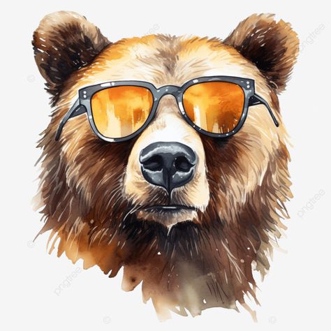 Grizzly Bear Photography, Bear With Sunglasses, Transparent Watercolor, Bear Watercolor, Watercolor Png, Summer Water, Transparent Image, Wearing Sunglasses, Winter Animals