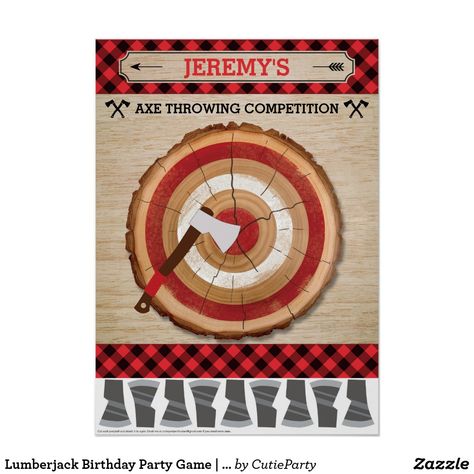 Lumberjack Birthday Party Game | Pin The Tail Game #lumberjackpartyideas #lumberjack PartyGame #CutieParty Lumberjack Party Decorations, Beach Party Games, Tea Party Crafts, Princess Party Games, Backyard Party Games, Camping Theme Birthday, Lumberjack Birthday Party, Engagement Party Games, Diy Party Crafts