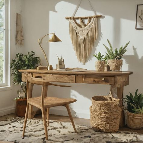 20 Stunning Boho Home Office Ideas That Will Boost Your Creativity » Comfy Ideas Boho Home Office Ideas, Boho Office Room, Small Open Concept, Boho Home Office, Bohemian Bedrooms, Boho Office, Office Nook, Home Office Ideas, Office Makeover