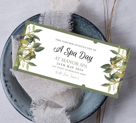 Editable Spa Day Gift Coupon, Instant Download, Digital Gift Voucher, Printable Voucher, Gift Coupon, Last Minute Gift, Any Text, G28 Spa Vouchers, Spa Day Gift, Printable Vouchers, Spa Day Gifts, Gift Coupon, Event Program, Gift Voucher, Digital Gifts, Gift Vouchers