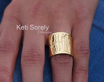 Monogram Ring Gold, Monogrammed Cuff, Unique Gold Rings, Engraved Initials, Monogram Ring, Gold Signet Ring, Gold Monogram, Pompano Beach, Cuff Rings