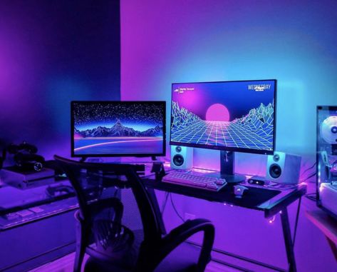 7 home studios that use LED lights to their maximum potential. Get ideas on how to use LED lighting for your music studio. We include 7 LED light options you can use to elevate your music studio setup. Wall Decor Game Room, Game Room Wall Decor, Diy Computer Desk, Neon Lights Bedroom, Custom Neon Lights, Rgb Led Strip Lights, Light Games, Gaming Room Setup, Led Stripes