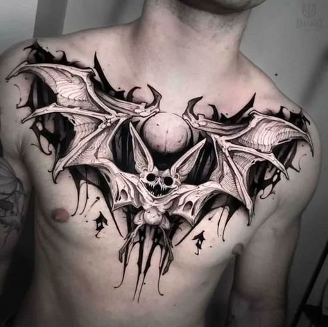 Chest Tattoo Bat, Momento Mori Tattoo, Vampire Tattoo Designs, Bats Tattoo Design, Raccoon Tattoo, Vampire Tattoo, Funky Tattoos, Throat Tattoo, Tattoo Concepts