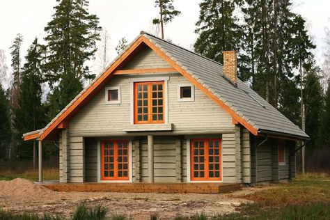 6 Most Suitable Log Cabin Exterior Paint Colors - Homenish Painted Log Cabin Exterior, Log Cabin Exterior Paint Colors, Log House Exterior, Log Siding Exterior, Log Home Exterior Colors, Log Cabins Exterior, Modern Cabin Exterior, Cabin Exterior Colors, Cabin Paint Colors