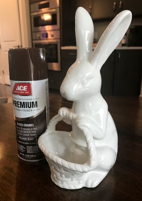 Impress your guests with this faux chocolate bunny you can use for your Easter centerpiece or decor. This bunny will melt hearts not on your nice tablecloth so forget about making one from a cake, this easy no mess options is quick and cheap. #diy #easter #chocolate #bunny Ceramic Bunnies, Diy Shelves Bathroom, Boys Room Diy, Diy Fireplace Mantel, Modern House Numbers Sign, Easter Centerpiece, Ceramic Tile Coaster, Ceramic Bunny, Hot Cocoa Bar