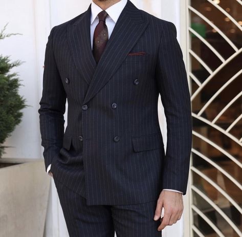 Dark Blue Pinstripe Suit Men, Double Breasted Mens Suit, English Suit, Double Breasted Pinstripe Suit, Gangster Suit, Jacking Off, Warrior Man, Double Breasted Suit Men, Blue Pinstripe Suit