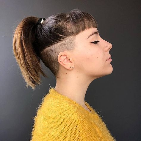 #hairdare #undercut #360undercut #longhair #ponytail Undercut Ponytail, Nice Haircuts, Tan Skin Blonde Hair, Undercut Bob, Undercut Long Hair, Shaved Undercut, Undercut Women, Shaved Nape, Shaved Sides