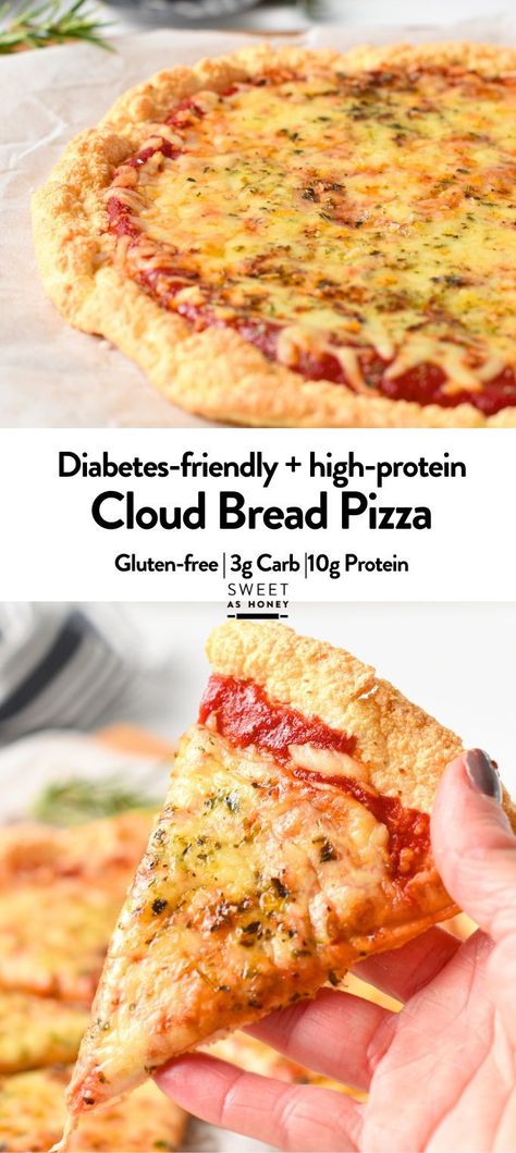 This Cloud Bread Pizza is the easiest, high-protein keto pizza crust made from only 5 basic ingredients.This pizza crust is also gluten-free and dairy-free since no cream cheese is needed, and only 0.8 grams of net carbs per slice! Keto No Dairy, Cloud Bread Pizza, Keto Pizza Crust Recipe, Keto Pizza Crust, Low Carb Flour, No Dairy, Keto Pizza, Pizza Crust Recipe, Cloud Bread