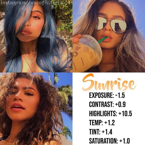 + SUNRISE! 🤩 ; use this filter to make it look like you took it during “golden hour” hehe you’re welcome 💫 ——— filter made & posted by… Sunrise Filter, Filters For Selfies, Vsco Editing, Editing Pics, Vsco Filter Instagram, Vsco Themes, Vsco Tutorial, Best Vsco Filters, Selfie Tips