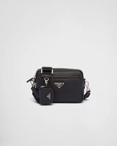 Men's Messenger bags | PRADA Prada Pochette, Prada Messenger Bag, Prada Mini, Latest Bags, Pocket Logo, Messenger Bag Men, Mens Leather Bag, Orange Bag, Triangle Logo