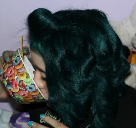 Manic Panic Enchanted Forest hair dye. Green hair ... | Hair Inspirat… Enchanted Forest Hair, Hair Dye Green, Manic Panic Enchanted Forest, Dark Green Hair, Green Hair Dye, Hair Dyed, Green Wig, Hair Dark, Manic Panic