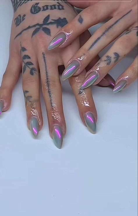 Almond shape chrome nails Chrome Acrylic Nails, Long Almond, Almond Shape, Chrome Nails, Nail Inspo, Acrylic Nails, Almond, Nail Designs, Nails