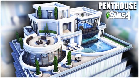 Tray Files: Waterfall Penthouse | Kate Emerald Sims 4 Penthouse, San Myshuno, The Sims 4 Skin, Free Sims 4, Free Sims, Sims House, Beautiful Waterfalls, Sims 4 Cc, The Sims 4