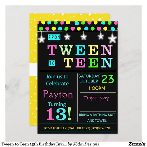 Tween to Teen 13th Birthday Invitation I Teenager | Zazzle.com Teen Party Ideas, 13th Birthday Invitations, 13th Birthday Parties, Kids Birthday Party Invitations, Teen Party, Trendy Girl, 13th Birthday, Create Your Own Invitations, Girl Party