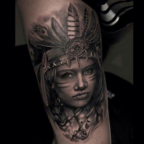 Indian girl tattoo Indian Women Tattoo, Theme Tattoos, Indian Girl Tattoos, Native American Tattoo Designs, Native American Girl, Tato Tradisional, Native American Tattoo, Native American Tattoos, Native Tattoos