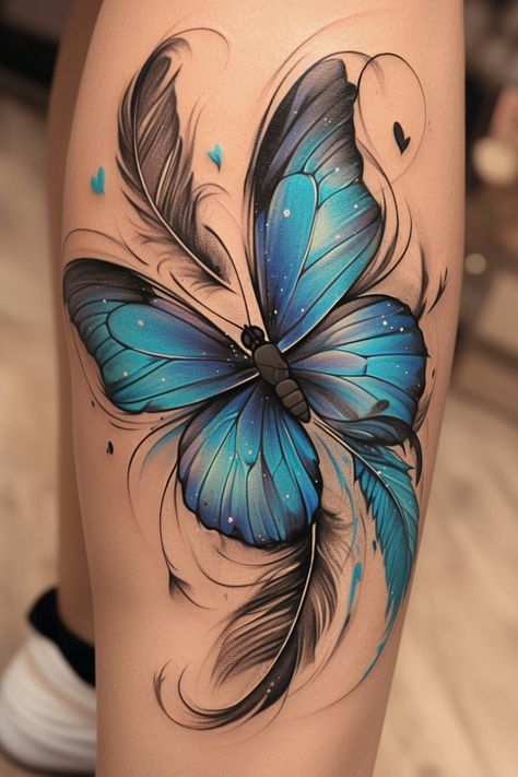 Butterfly Colored Tattoo, Aesthetic Butterfly Tattoo, Bright Colorful Tattoos, Mariposas Tattoo, Tattoo Design Ideas For Women, Watercolor Butterfly Tattoo, Fingerprint Tattoos, Butterfly Tattoo Design, Rose And Butterfly Tattoo