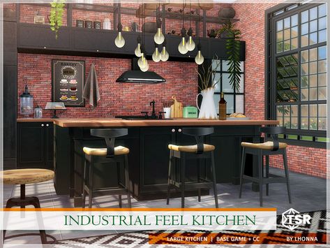 Sims 4 Industrial Kitchen, Sims 4 Cc Furniture Industrial, Sims 4 Cc Loft Furniture, Sims 4 Industrial Cc, Sims 4 Cc Industrial, Sims 4 Kitchen Ideas, Industrial Loft Kitchen, Kitchen Layout Ideas, Furniture Cc