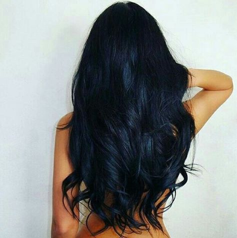 Blue-black all over color on long, wavy hair. Stunning. Japan Haircut, Waterfall Hair, Blue Waterfall, Blue Black Hair, Transitioning Hairstyles, Yennefer Of Vengerberg, Black Hair Color, Awesome Hair, Queen Hair